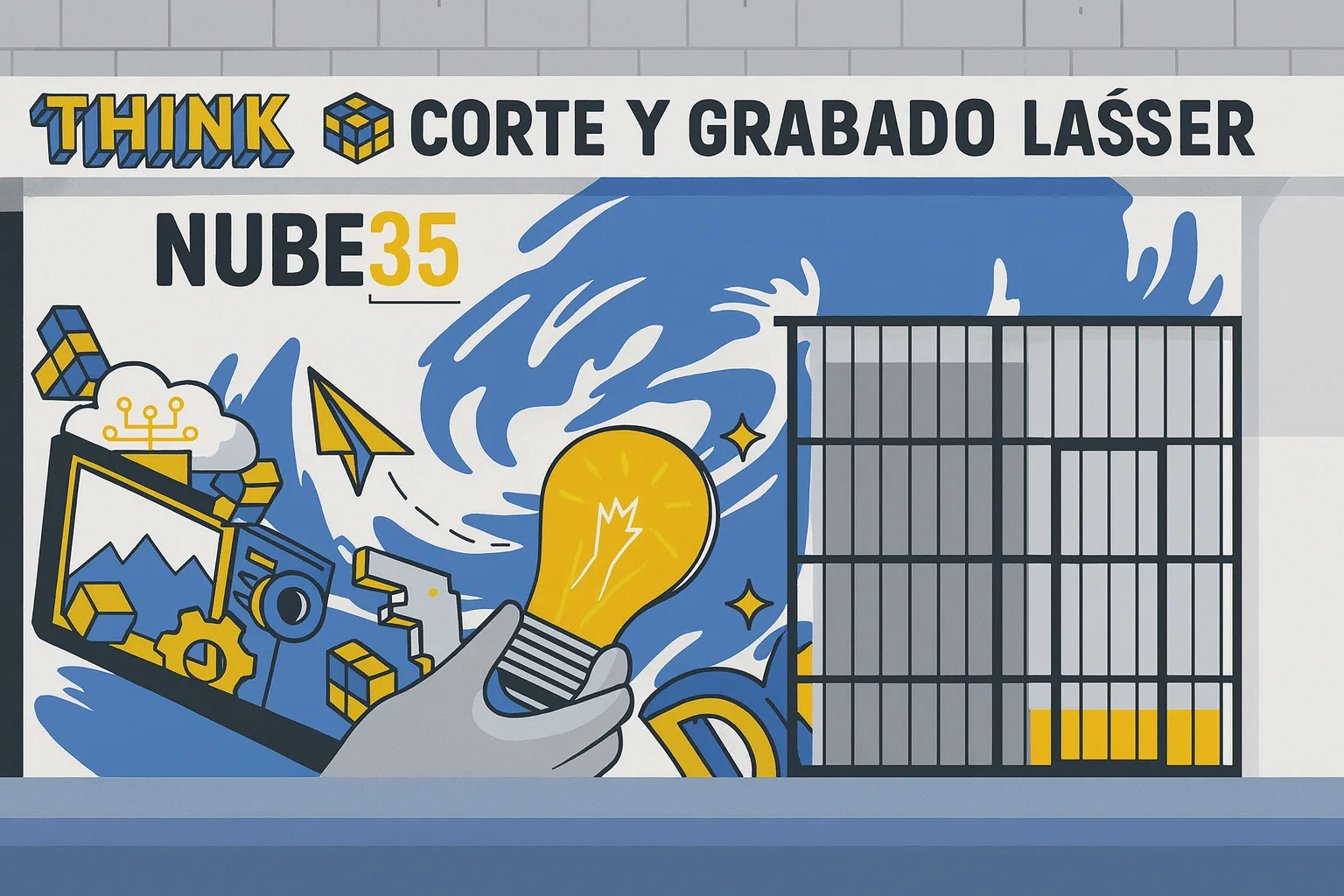 Diseño gráfico con íconos conectados por líneas, representando sectores como educación, tecnología, creatividad y comunidad.