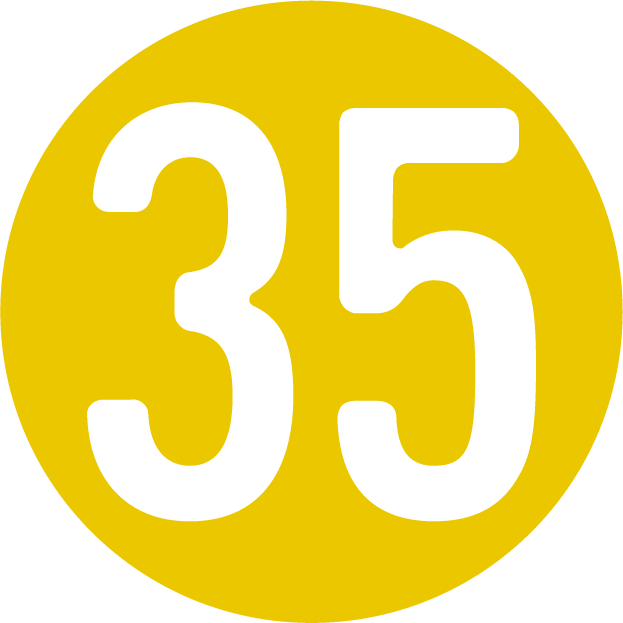 Icono circular NUBE 35 - Símbolo de identidad corporativa en amarillo y blanco.